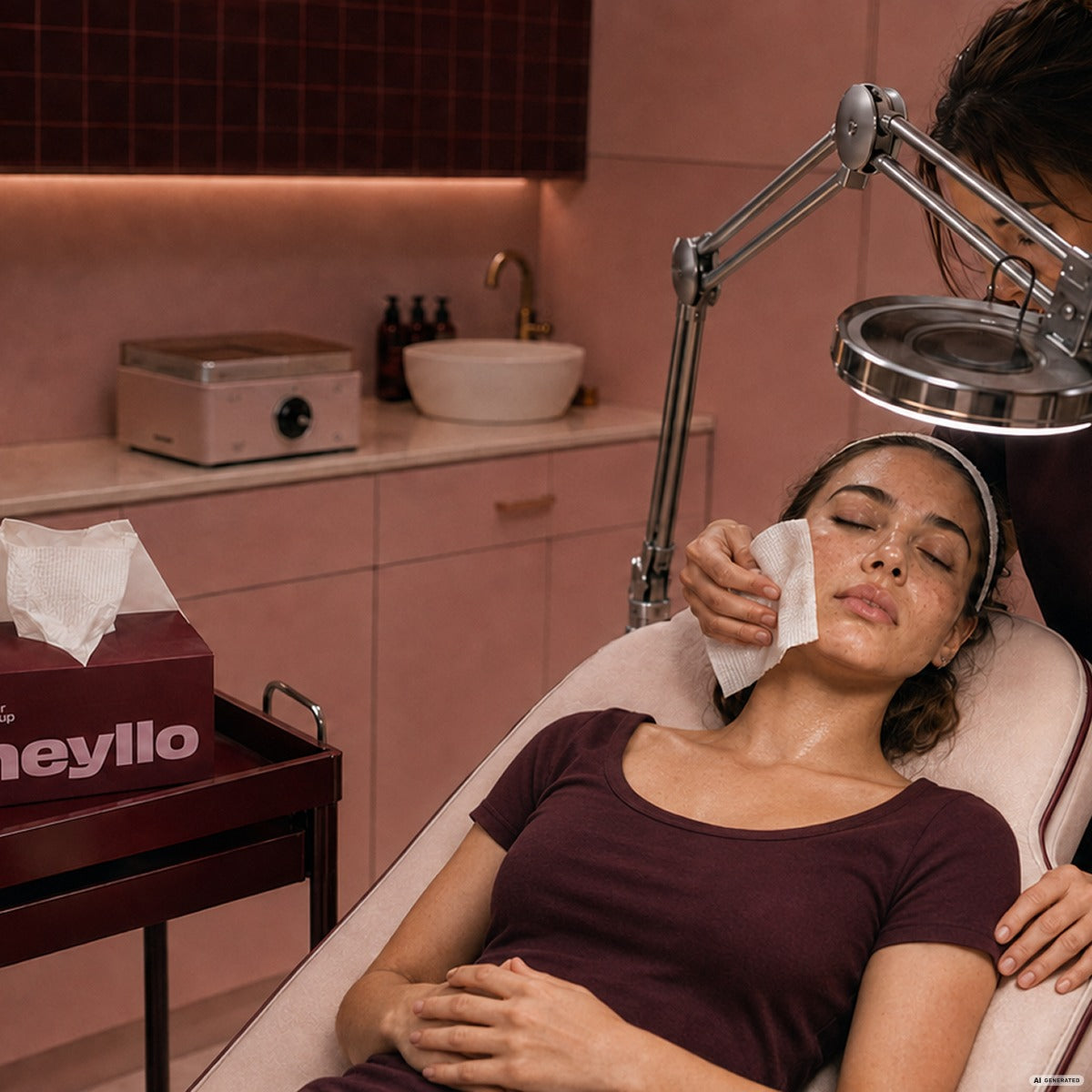 Ręczniczki HEYLLO używane podczas zabiegu w salonie beauty